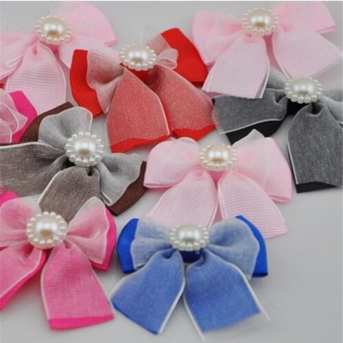 10pcs Grosgrain/organza ribbon bows with pearl wedding appliques Upick B85