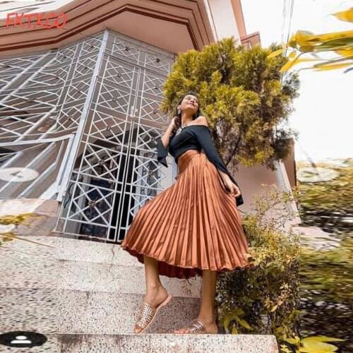 2021 Elastic High Waist Pleats Skirt Saia Mujer Faldas Mid -Calf A Line Casual Skirts Custom Made Women Party Formal Wear