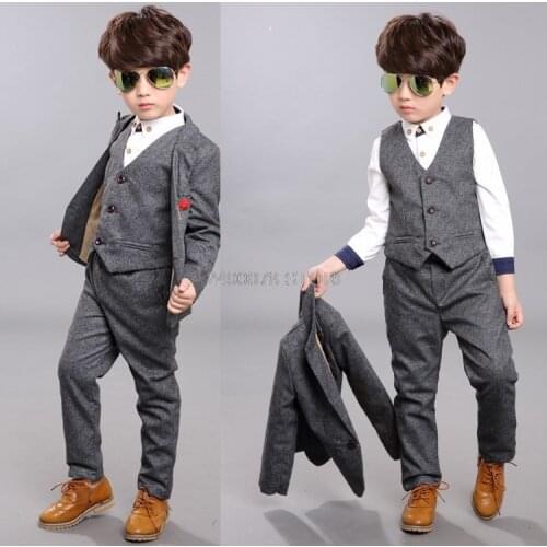 Flower Boys Formal Wedding Suit Gentleman Host Costume Kids Birthday Party Blazer Jacket Vest Pants Tie 4Pcs Tuxedo Dress