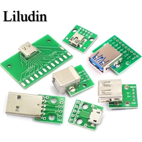 7/5/2PCS Micro Mini USB Male USB 2.0 3.0 A Female USB B Connector Interface to 2.54mm DIP PCB Converter Adapter Breakout Board