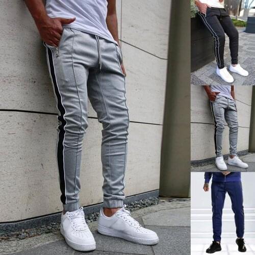 Men Sports Pants Drawstring Zip Pockets Color Block Ankle Tied Long Trousers Jogger Pants Skinny Sweat Casual Pants Trousers