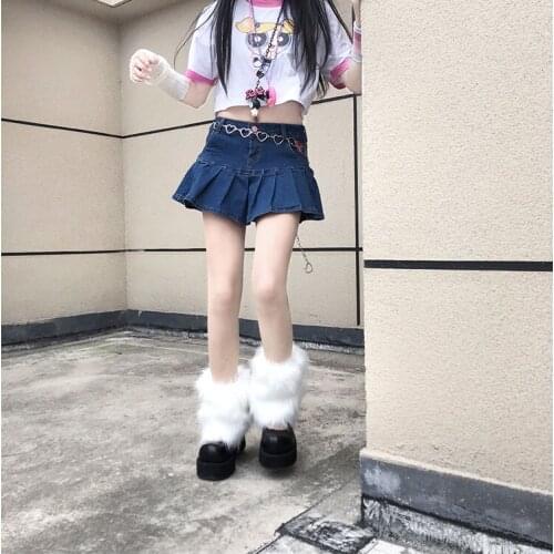 Autumn Winter Japanese Hot Girl Knee Sleeve Leg Cover Harajuku Punk White Handmade Furry Leg Warmer 15cm-40cm