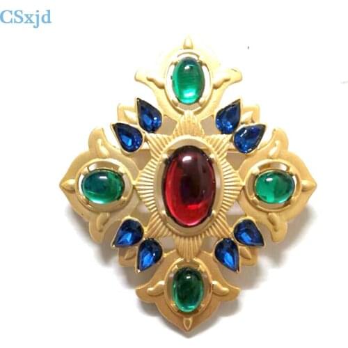 CSxjd European and American Vintage Resin gem brooch flower antique alloy jewelry for women