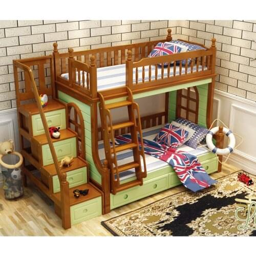 DS-601 All solid wood with Security Fence storage stairs Ladder cabinet pink white gree children bedroom furniture bunk bed