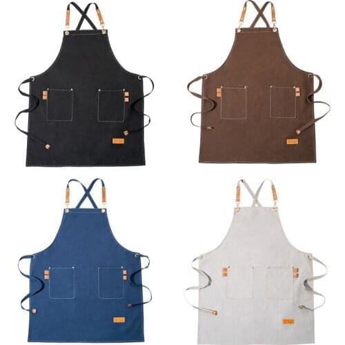 Chef Apron,Cross Back Apron for Men Women with Adjustable Straps and Large Pockets,Canvas For Grill kitchen Restaurant Bar K0AB