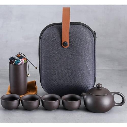 Purple Sand Tea Cups Ceramic Portable Teapot Set Outdoor Travel Gaiwan Tea Cups of Tea Ceremony Teacup Fine Gift Kung Fu Tea Set
