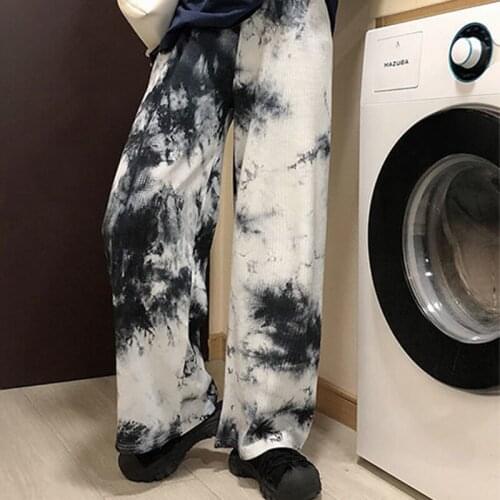 Tie dye pants Women SweatPants Streetwear Korean Style Wide Leg Punk style Harajuku Black High Waisted Vintage jogger pants size