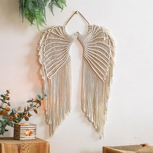 Angel Wing Cotton Hand-woven Tapestry Macaron Wall Hanging tassel Tapestry Ornament bedrooms childrens room Decoration