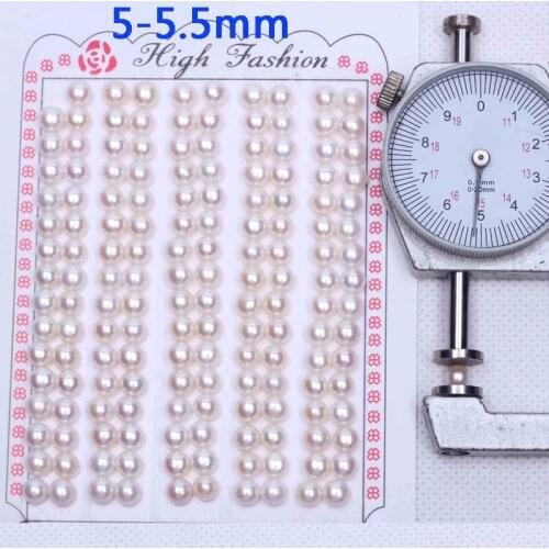 China wholesale 80pcs / lot 3-12mm Natural white Color Button Freshwater Pearl Half Drilled Hole Loose Beads for jewelry