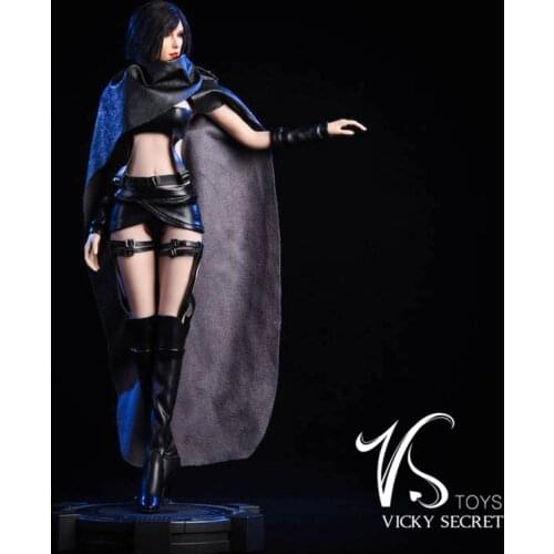 In Stock 19XG39 1/6 Female Black Leather Cape Bra Skirt Clothes Set Girl clothing for TBLeague S07C 12 inches Female Body