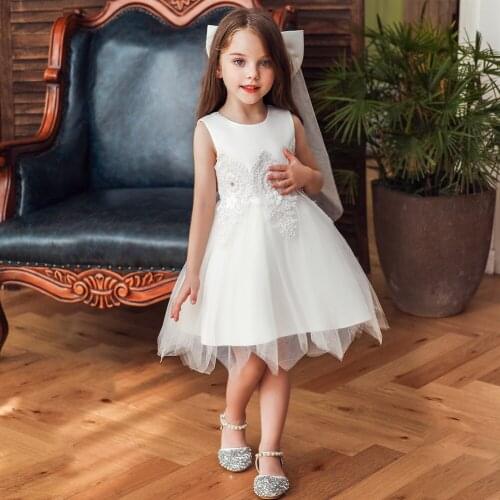 Korean Style Fluffy Princess For Girl Flower Clothes White Kids Bridesmaid Dress Party Layered Ball Gown of 0-6 Years Old