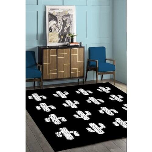 Black White Cactus Pattern Carpet (Machine Washable Slip-Resistant Leather Sole 180cm X 280cm) - CP506
