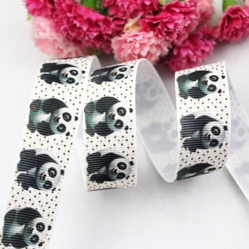 Grey panda printed16/22/25/38/75mm grosgrain ribbons 10 25 50 yards DIY bows gift wrapping wedding decoration webbing