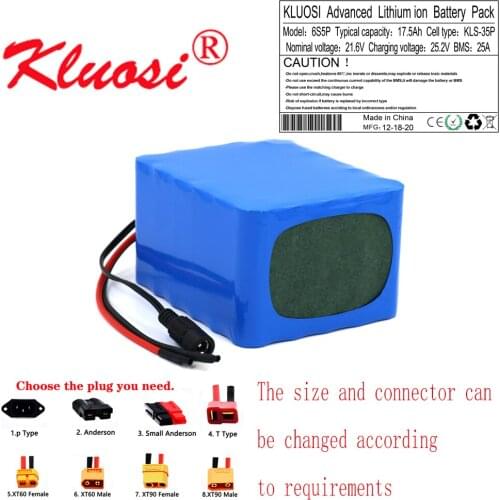 KLUOSI 24V 17.5Ah 21.6V 18Ah 6S5P 25.2V Lithium Battery Pack with 25A BMS for Electric Bicycle Ebike Scooter Wheelchair Cropper