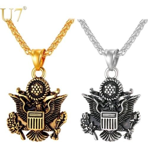 U7 Statement Necklace Great Seal of the United States Gold Color Stainless Steel Chain & Pendant American Jewelry Men/Women P164