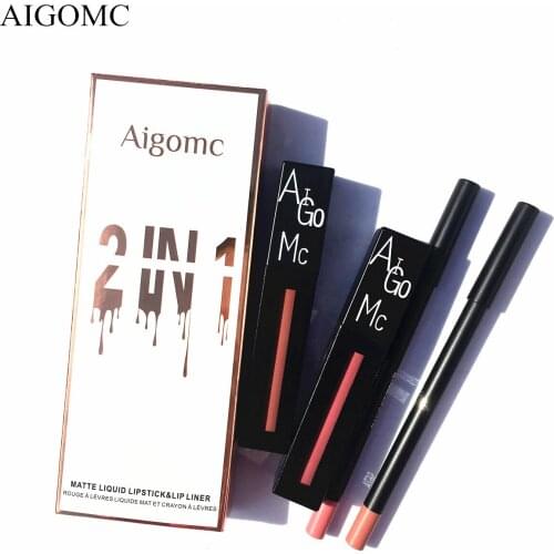 AIGOMC matte lipstick+lips pencil long-lasting liquid lipsticks set lip goss makeup chili dive lip kit batom 2pcs/set