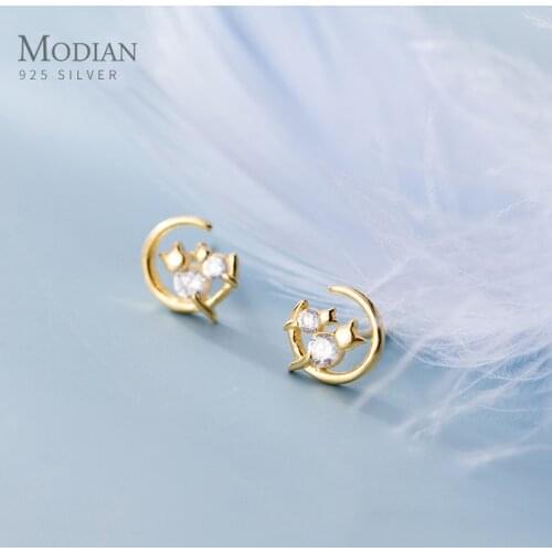 Modian Fashion Animal Ear Pin for Women Lovely Mother and Son Cat Crescent Sterling Silver 925 Stud Earring Fine Jewelry Gift