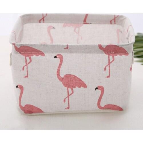 Cartoon Desktop Storage Basket Cute Flamingo Waterproof Organizer Cotton Linen Sundries Storage Box Cabinet Underwear Bag