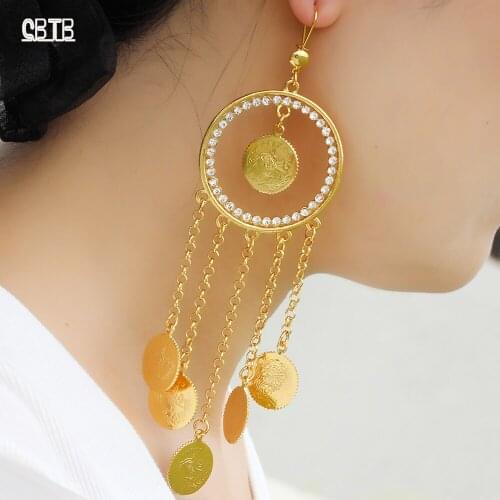 Muslim Exquisite Crystal Fashion Round Gold Pendant Earrings Islamic Women Banquet Wedding Luxury Jewelry Gift Accessories