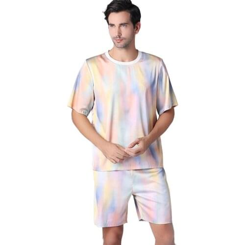 Mens Sleepwear Sleep Bottoms Summer Beach Holiday Loose Shorts Home Sports Male Loungewear Pajamas Set Night Pants Silk Pijama