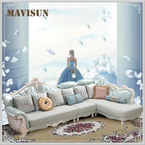 European Style L-Shaped Sofa Chaise Set Solid Wood Frame Leather Corner Sofa Combination Small Apartment Living Room Furniture