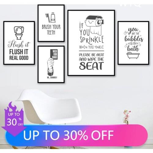 Brush teeth Bathe Bathroom Toilet Quotes Wall Art Canvas Painting Nordic Posters And Prints Wall Pictures For Living Room Decor