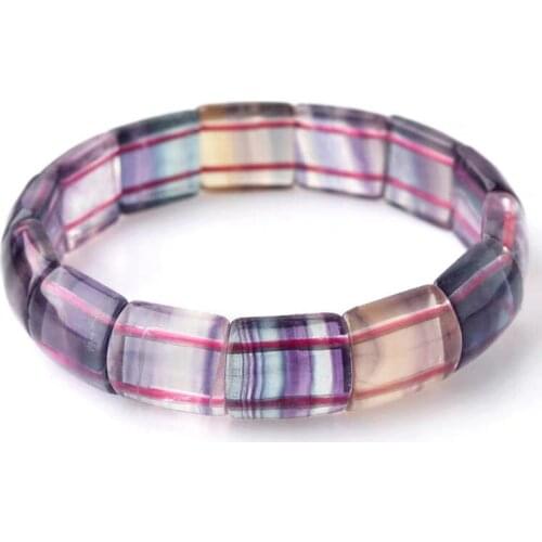 Top Natural Colorful Fluorite Rainbow Crystal Women Bracelet Rectangle Beads Healing Stone 14x7mm Stretch Rarest Bracelet AAAAA