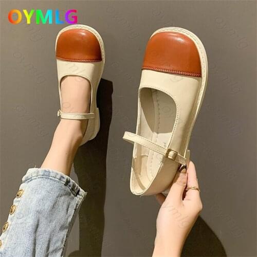 2021 new square head grandma shoes womens single shoes retro big head Mary Jane shoes color matching small leather shoes