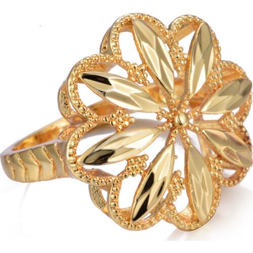 NEW 24K Flower Dubai Gold Color Rings Women Wedding Jewelry Marry Ring India/Ethiopian/African/Nigerian/Kenya Items