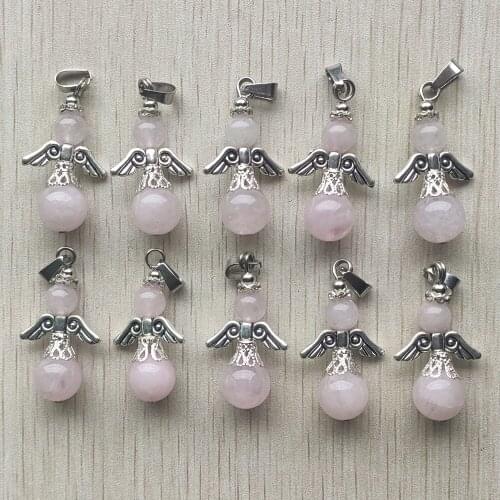 New fashion good quality natural stone pink angel shape pendants for Necklace jewelry making Wholesale 10pcs/lot free shipping