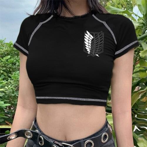 Attack on Titan Shingeki No Kyojin tshirt women vintage tumblr ulzzang kawaii print crop top tees t shirt aesthetic tumblr y2k