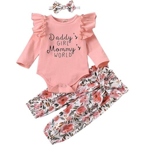 Baby Girls Clothes Summer Set Newborn Outfits Letter Printed Romper Pants Short Kids Suits With Headband 0-24M 2021 Autumn Fall
