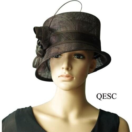 Wholesale Elegant NEW Brown Sinamay womens hat Fascinator with ostrich spine for Kentucky Derby,church,wedding,party,races