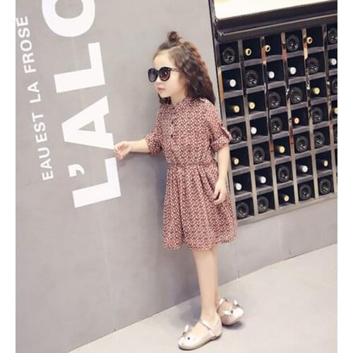 2-7Y, 2018 Summer Girls Dress Kids Long Sleeve Dress Children Chiffon Floral Dress Baby Pleats Dress