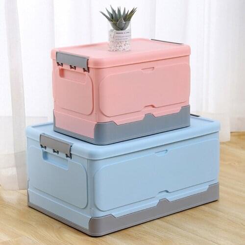 Plastic Foldable Storage Box with Lid Practical Household Collapsible Books Closet Organizer Container