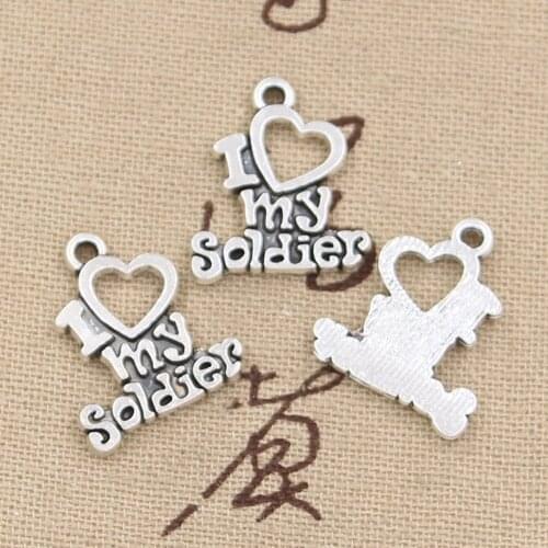 20pcs Charms I Love My Soldier 20x17mm Antique Bronze Silver Color Pendants DIY Crafts Making Findings Handmade Tibetan Jewelry