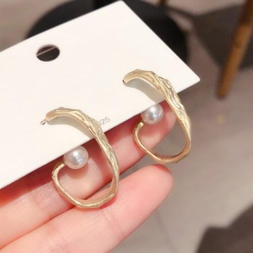 POPACC Handmade Original 925 Sterling Silver Irregular Curved Pearl Earrings For Women Gold Color Party Jewelry