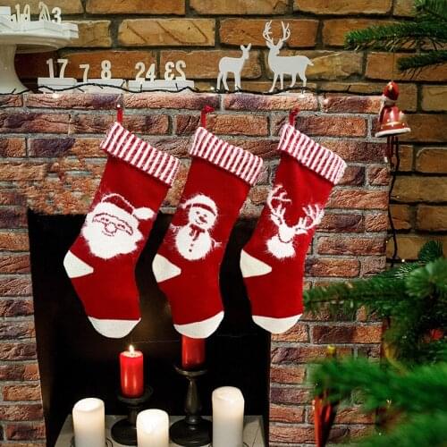 Christmas Decoration Stockings Mink Knitted Novel Stylish Hotel Mall Xmas Tree Elk Fireplace Hanging Ornaments Holiday Gift