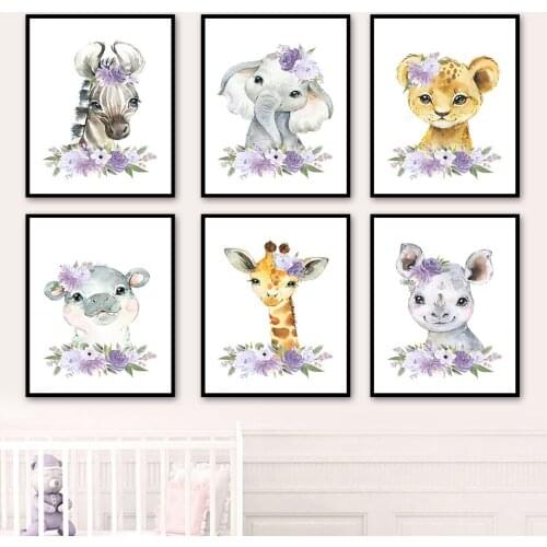 Safari Zebra Elephant Lion Giraffe Rhino Hippo Wall Art Canvas Painting Nordic Posters And Prints Wall Pictures Kids Room Decor
