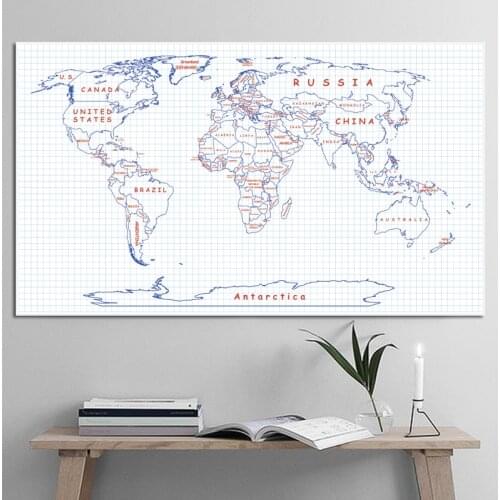 Mesh pattern World Map Poster Size Wall Decoration Large Map of The World 80x46cm Waterproof canvas map