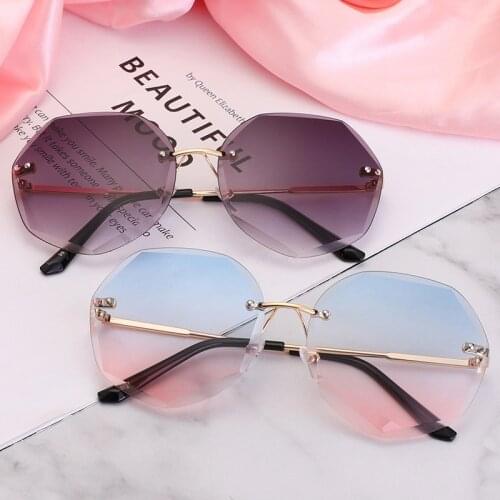 Fashion Rimless Sunglasses Women Brand Designer Polygon Gradient Sun Glasses Cutting Lens Ladies Frameless Metal Eyeglasses