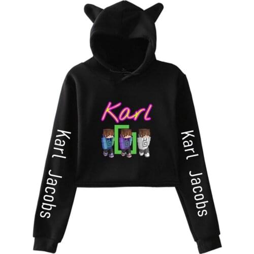 Karl Jacobs GeorgeNotFound Dreamwastaken MCYT Print Cat Cropped Hoodies Girl Long Sleeve Hooded Pullover Crop Tops Loose