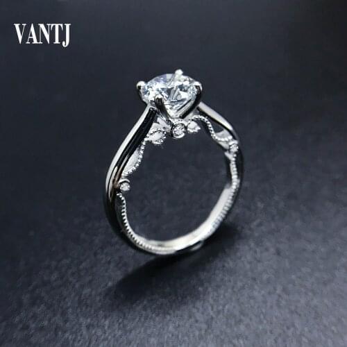 VANTJ 10K White Gold Halo Moissanite Ring 1ct 2ct Round Cut Brilliant Moissanite Engagement Ring for Women Wedding Party Gift