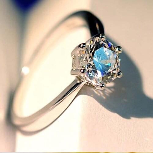 WYJZY Crystal beautiful 6-claw inlaid zircon ring for women fashion wedding engagement ring classic ladies wedding jewelry