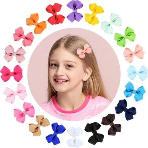 20Pcs/Lot Colorful Handmade Solid Grosgrain Ribbon Bow Knot Hairpin Girls Princess Hair Clip Kids Hairgrips Accessories