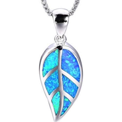 Macatsa Fashion Blue Opal Leaves Chain Pendant Necklaces For Women Leaf Filled Bridal Wedding Necklace Summer Jewelry