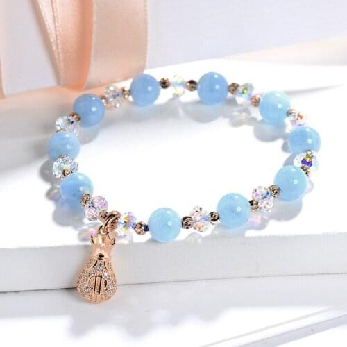 Female silver fortune bag, Korean version, simple personality transfer, strawberry crystal bracelet, pearl net red