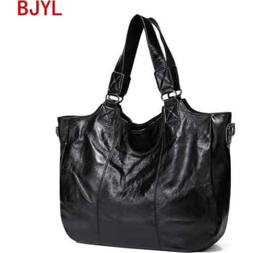 Genuine Leather Women Handbag Large Capacity Bag New Casual Shoulder Messenger Bag Soft Black Leather Bag Head Layer Leather