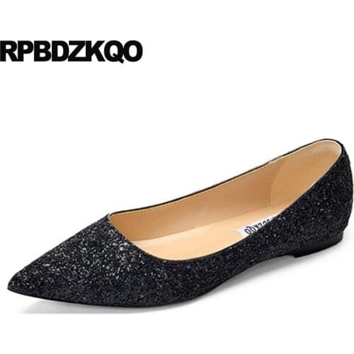 2018 large size glitter autumn spring bling sequins single shoes women designer wedding 10 flats sparkling china pointed toe