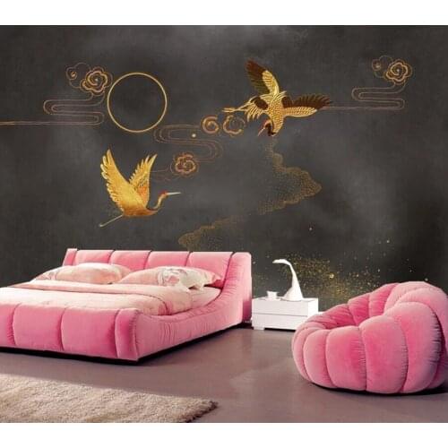 Golden clound Crane Chinese syle 3d wallpaper mural papel de parede,living room sofa TV wall bedroom wall papers home decor